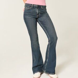 NEW NWT! HOLLISTER HIGH-RISE FLARE JEANS EMBROIDERED FLORALS STRETCH DENIM sz 31